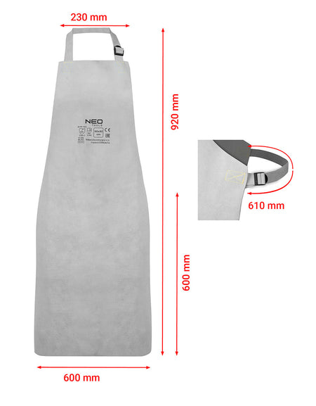 Kožená zváračská zástera 60 x 90 cm, bavlnené pásy od NEO TOOLS nájdeš na naravis.sk