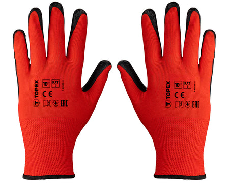 Pracovné rukavice, polyester s latexovým povlakom (hladké), kat. 1, veľkosť 10 od TOPEX nájdeš na naravis.sk