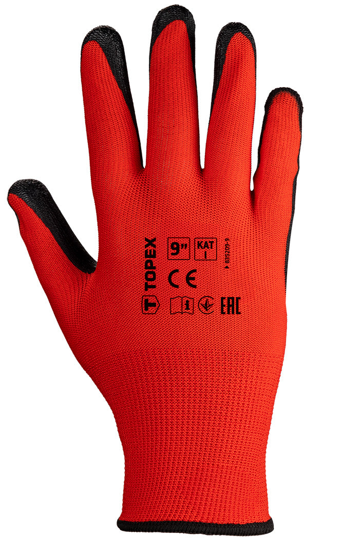 Pracovné rukavice, polyester s latexovým povlakom (hladké), kat. 1, veľkosť 9 od TOPEX nájdeš na naravis.sk