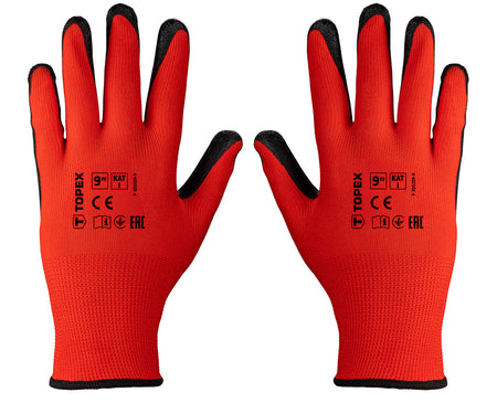 Pracovné rukavice, polyester s latexovým povlakom (hladké), kat. 1, veľkosť 9 od TOPEX nájdeš na naravis.sk