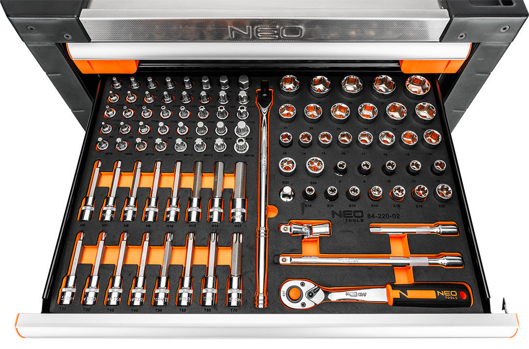Skriňa na náradie 7 zásuviek PRO s príslušenstvom, 330 nástrojov od NEO TOOLS nájdeš na naravis.sk