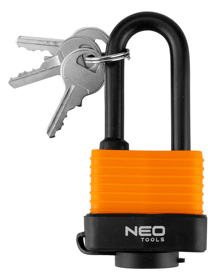 Dlhý vodotesný laminovaný gumový kryt visiaceho zámku. 40 mm od NEO TOOLS nájdeš na naravis.sk