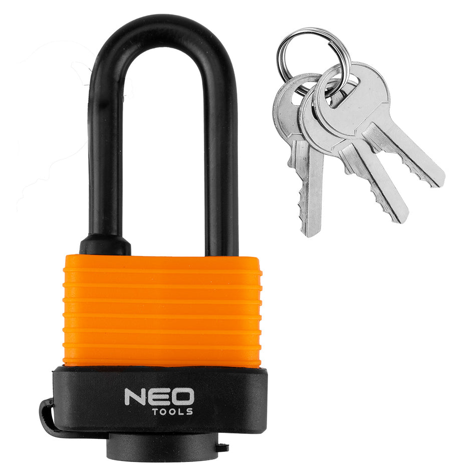 Dlhý vodotesný laminovaný gumový kryt visiaceho zámku. 40 mm od NEO TOOLS nájdeš na naravis.sk