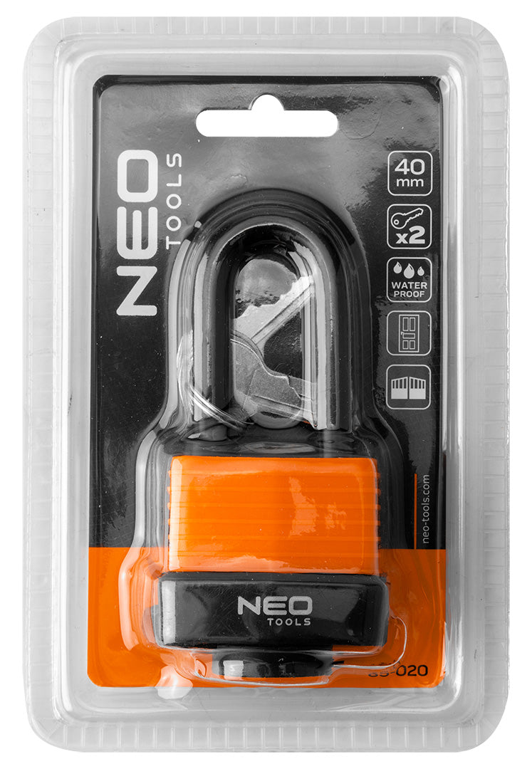 Dlhý vodotesný laminovaný gumový kryt visiaceho zámku. 40 mm od NEO TOOLS nájdeš na naravis.sk