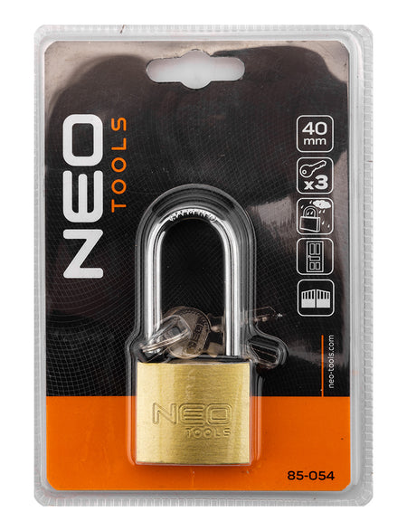 Visiaci zámok s dlhým jarmom 40 mm, 3 kľúče od NEO TOOLS nájdeš na naravis.sk