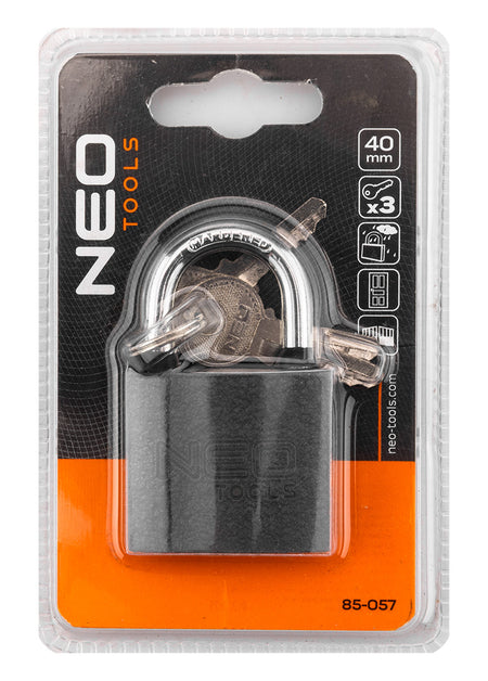 Visiaci zámok 40 mm, 3 kľúče od NEO TOOLS nájdeš na naravis.sk