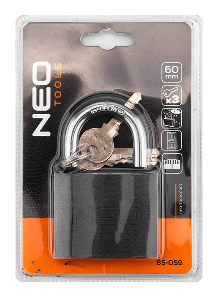 Visiaci zámok 60 mm, 3 kľúče od NEO TOOLS nájdeš na naravis.sk