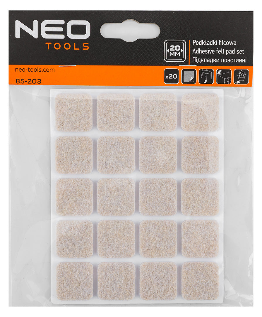 Samolepiace plstené podložky, svetlohnedé 20x20 mm, 20 ks. od NEO TOOLS nájdeš na naravis.sk