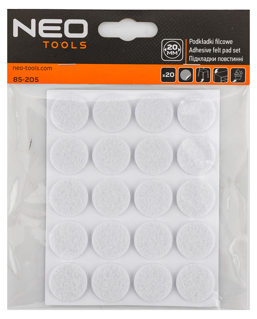 Samolepiace okrúhle plstené podložky, biele 20 mm, 20 ks. od NEO TOOLS nájdeš na naravis.sk