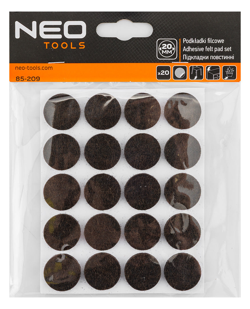Samolepiace okrúhle plstené podložky, tmavohnedé 20 mm, 20 ks. od NEO TOOLS nájdeš na naravis.sk