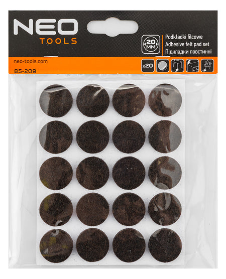 Samolepiace okrúhle plstené podložky, tmavohnedé 20 mm, 20 ks. od NEO TOOLS nájdeš na naravis.sk
