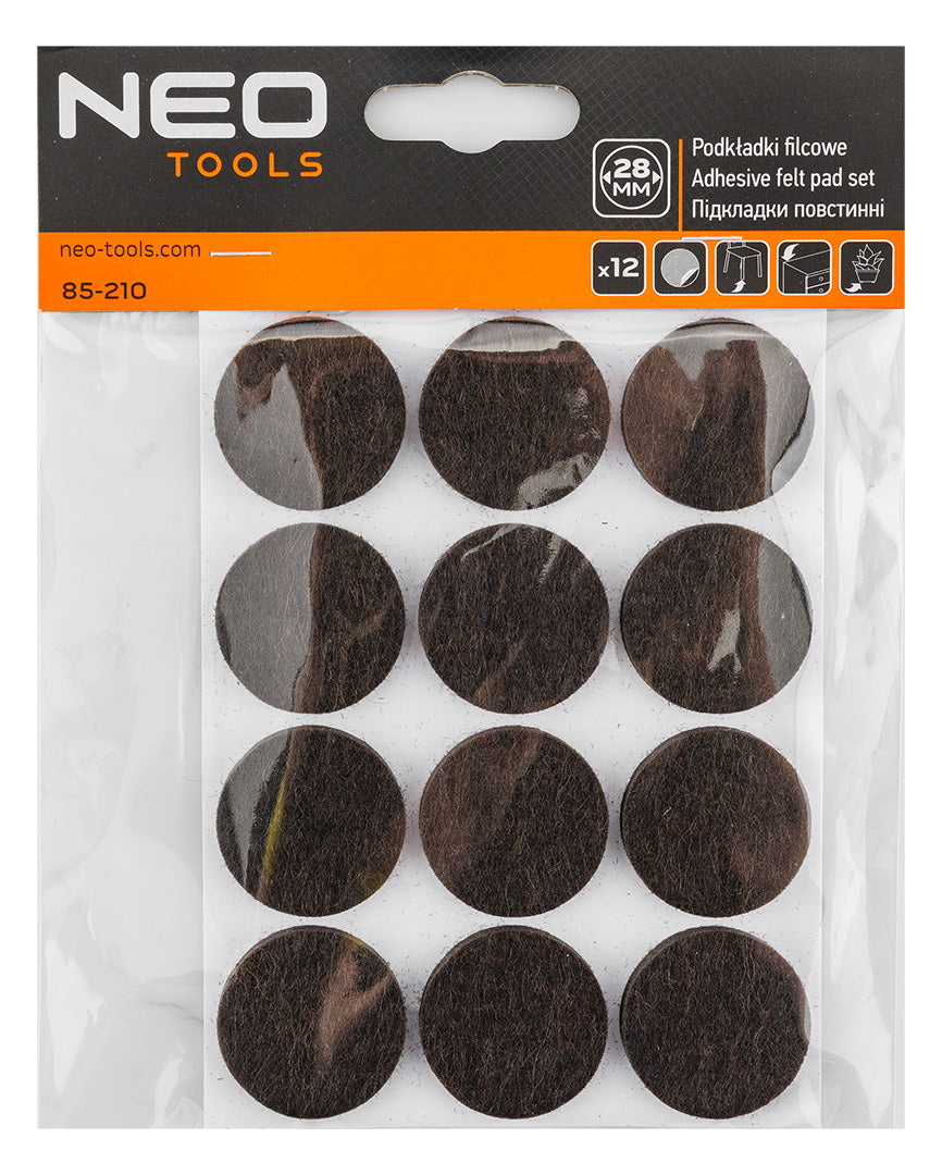 Samolepiace okrúhle plstené podložky, tmavohnedé 28 mm, 12 ks. od NEO TOOLS nájdeš na naravis.sk
