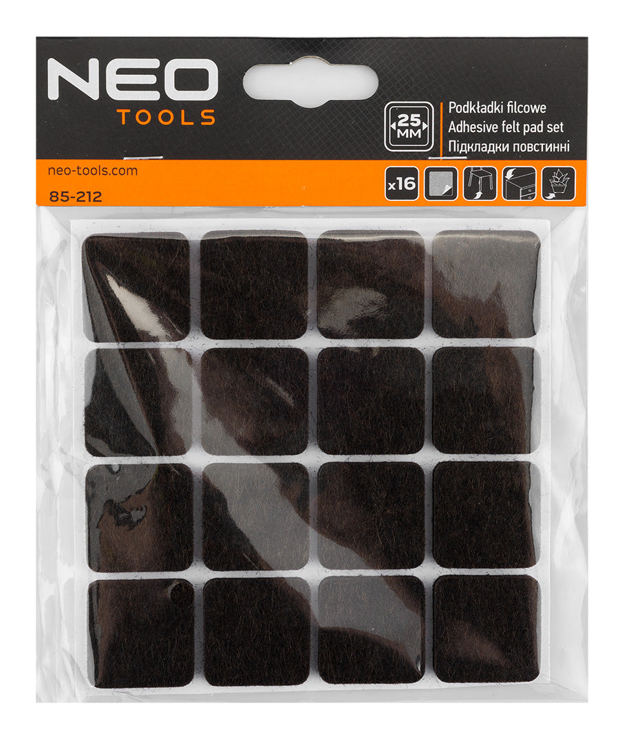 Samolepiace plstené podložky, tmavohnedé 25x25 mm, 16 ks. od NEO TOOLS nájdeš na naravis.sk