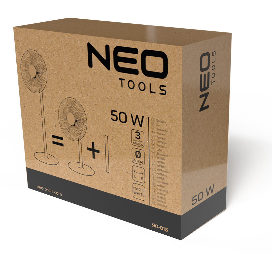 Podlahový ventilátor 50 W, ø 40 cm, 3 rýchlosti, oscilácia, biely od NEO TOOLS nájdeš na naravis.sk