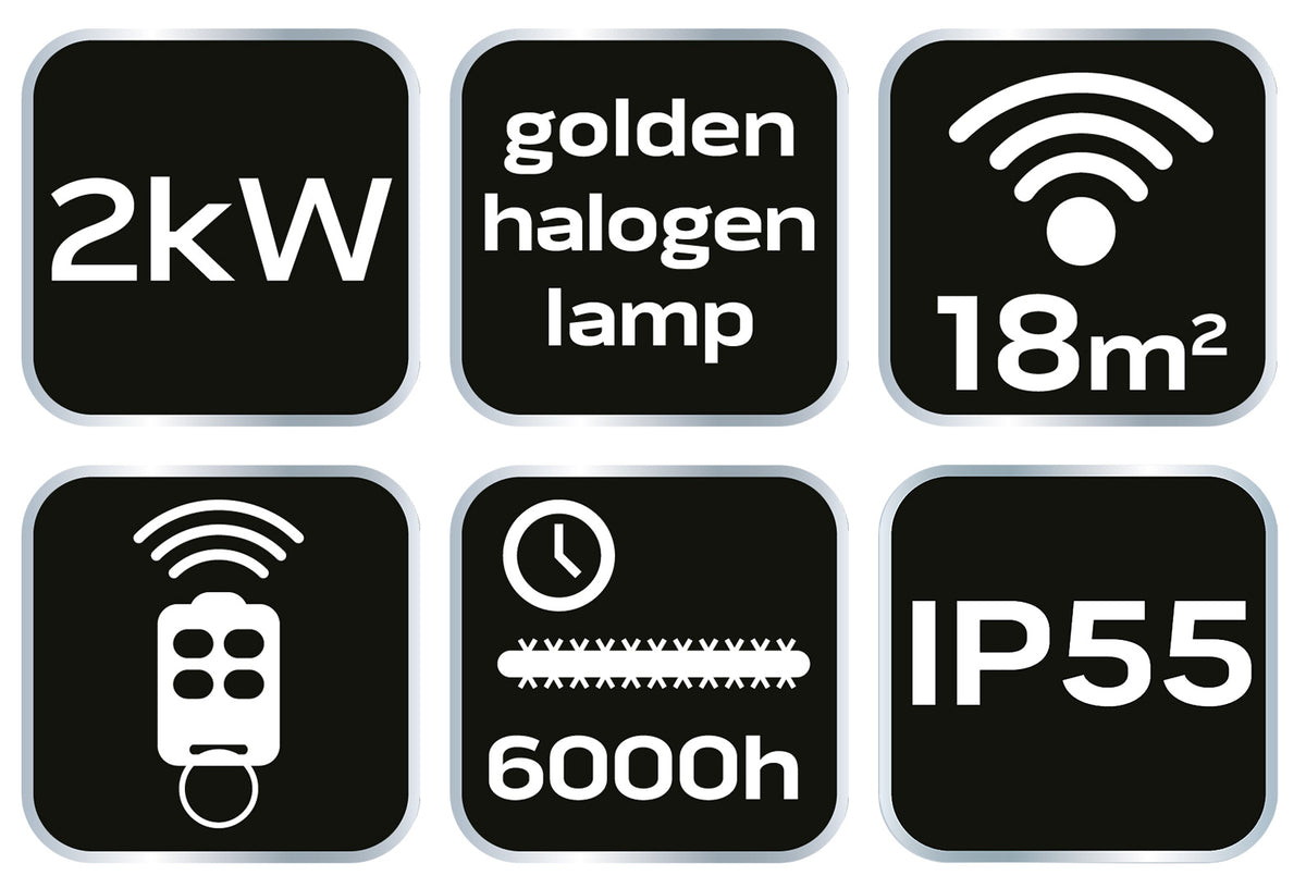 Sálavý ohrievač 2000W, IP55, vykurovacie teleso zlatá halogénová lampa, diaľkové ovládanie, regulácia výkonu 2 úrovne od NEO TOOLS nájdeš na naravis.sk