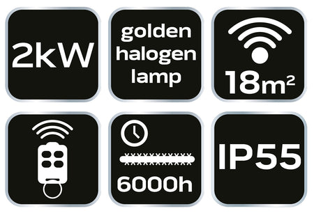Sálavý ohrievač 2000W, IP55, vykurovacie teleso zlatá halogénová lampa, diaľkové ovládanie, regulácia výkonu 2 úrovne od NEO TOOLS nájdeš na naravis.sk