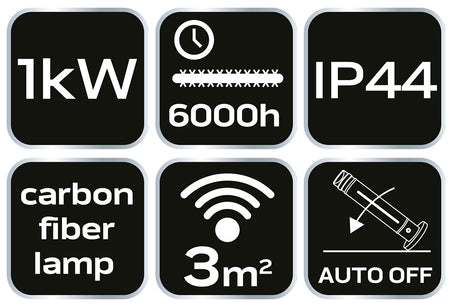 Sálavé vykurovacie teleso 1000 W, stojace, IP44, výhrevné teleso s karbónovou lampou od NEO TOOLS nájdeš na naravis.sk
