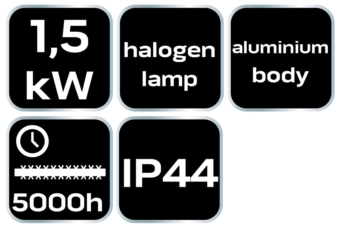 Stropný ohrievač 1500 W, hliníkový, bez diaľkového ovládania, vypínač, halogénová žiarovka, IP44 od NEO TOOLS nájdeš na naravis.sk