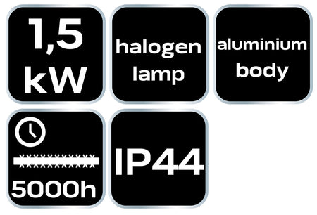 Stropný ohrievač 1500 W, hliníkový, bez diaľkového ovládania, vypínač, halogénová žiarovka, IP44 od NEO TOOLS nájdeš na naravis.sk
