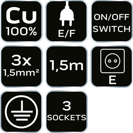 Predlžovací kábel 1,5 m, 3x1,5 mm2, 3G, biely, ON/OFF od NEO TOOLS nájdeš na naravis.sk