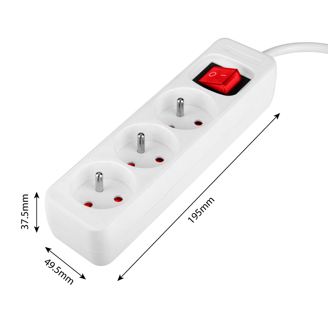 Predlžovací kábel 1,5 m, 3x1,5 mm2, 3G, biely, ON/OFF od NEO TOOLS nájdeš na naravis.sk