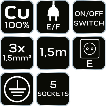 Predlžovací kábel 1,5 m, 3x1,5 mm2, 5G, biely, ON/OFF od NEO TOOLS nájdeš na naravis.sk