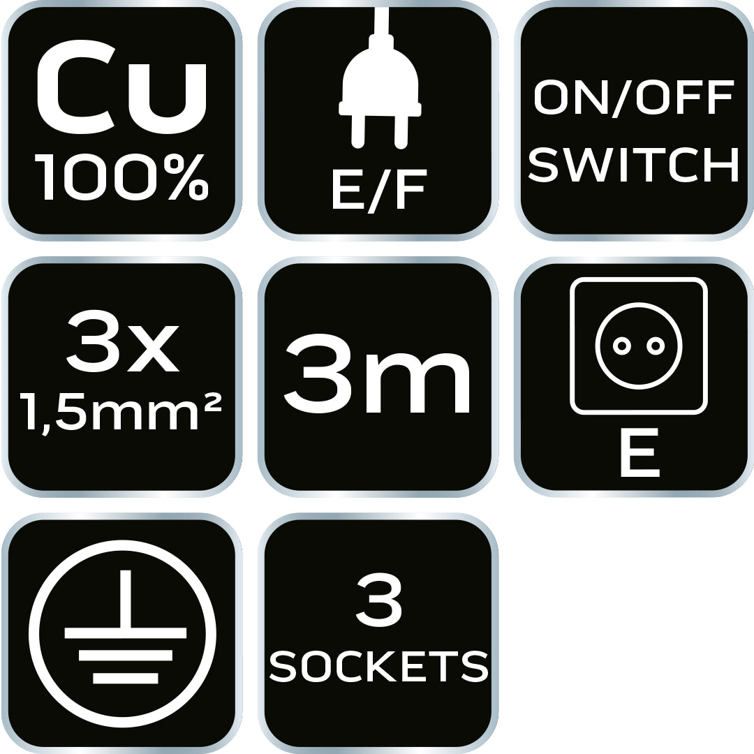 Predlžovací kábel 3 m, 3x1,5 mm2, 3G, biely, ON/OFF od NEO TOOLS nájdeš na naravis.sk