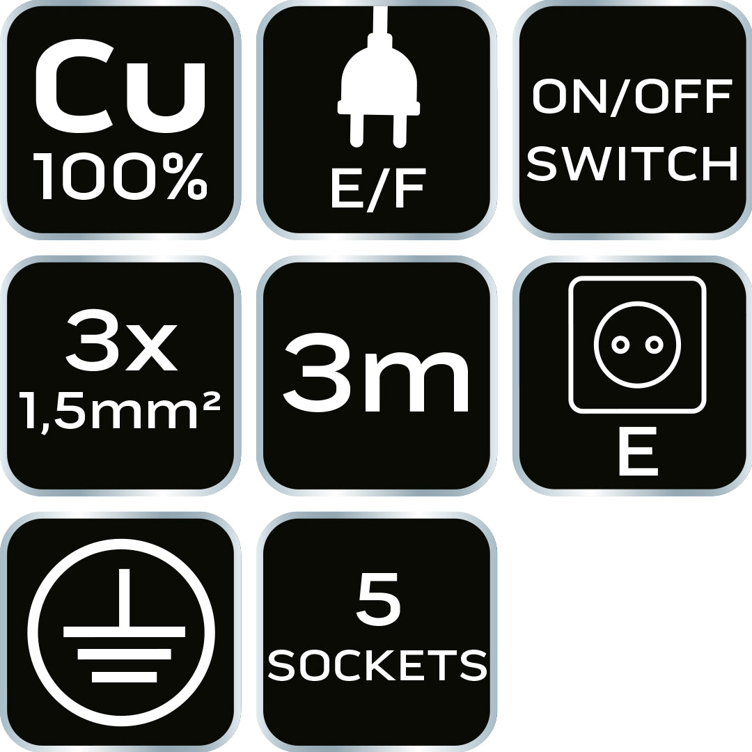 Predlžovací kábel 3m, 3x1,5mm2, 5G, biely, ON/OFF od NEO TOOLS nájdeš na naravis.sk