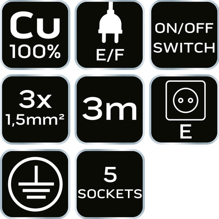 Predlžovací kábel 3m, 3x1,5mm2, 5G, biely, ON/OFF od NEO TOOLS nájdeš na naravis.sk