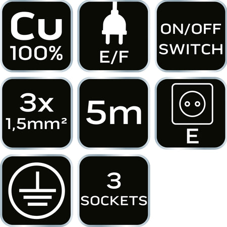 Predlžovací kábel 5 m, 3x1,5 mm2, 3G, biely, ON/OFF od NEO TOOLS nájdeš na naravis.sk