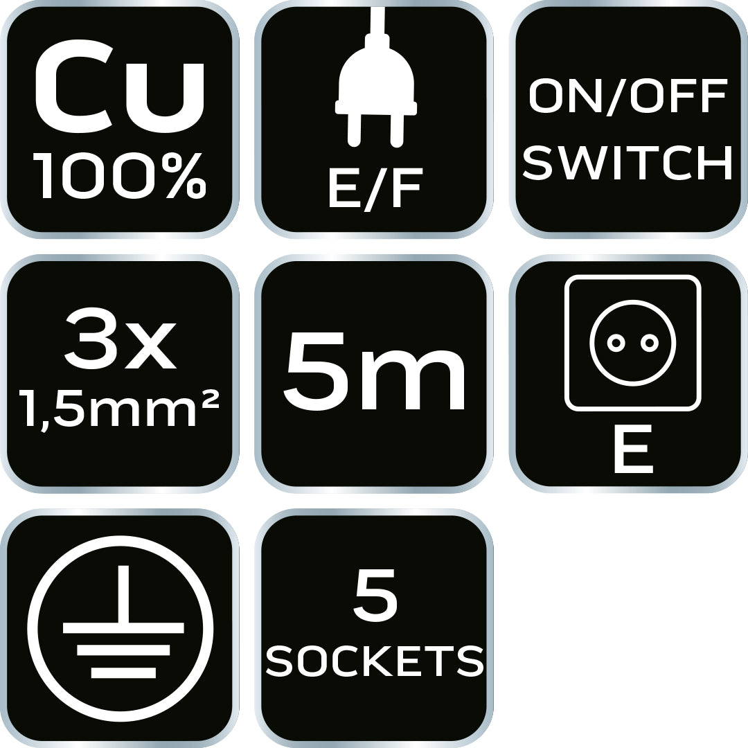 Predlžovací pásik 5m, 3x1,5mm2, 5G, biely, ON/OFF od NEO TOOLS nájdeš na naravis.sk