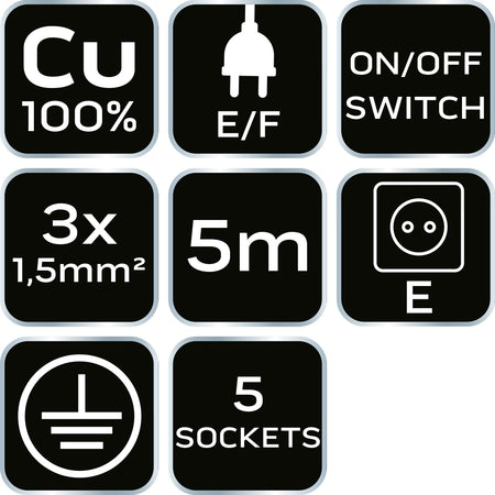 Predlžovací pásik 5m, 3x1,5mm2, 5G, biely, ON/OFF od NEO TOOLS nájdeš na naravis.sk