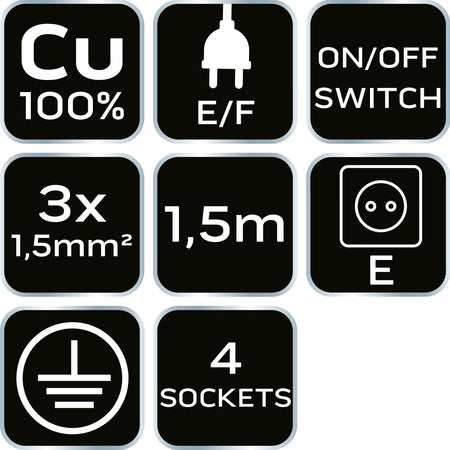 Predlžovací kábel 1,5 m, 3x1,5 mm2, 4G, čierny, ON/OFF od NEO TOOLS nájdeš na naravis.sk