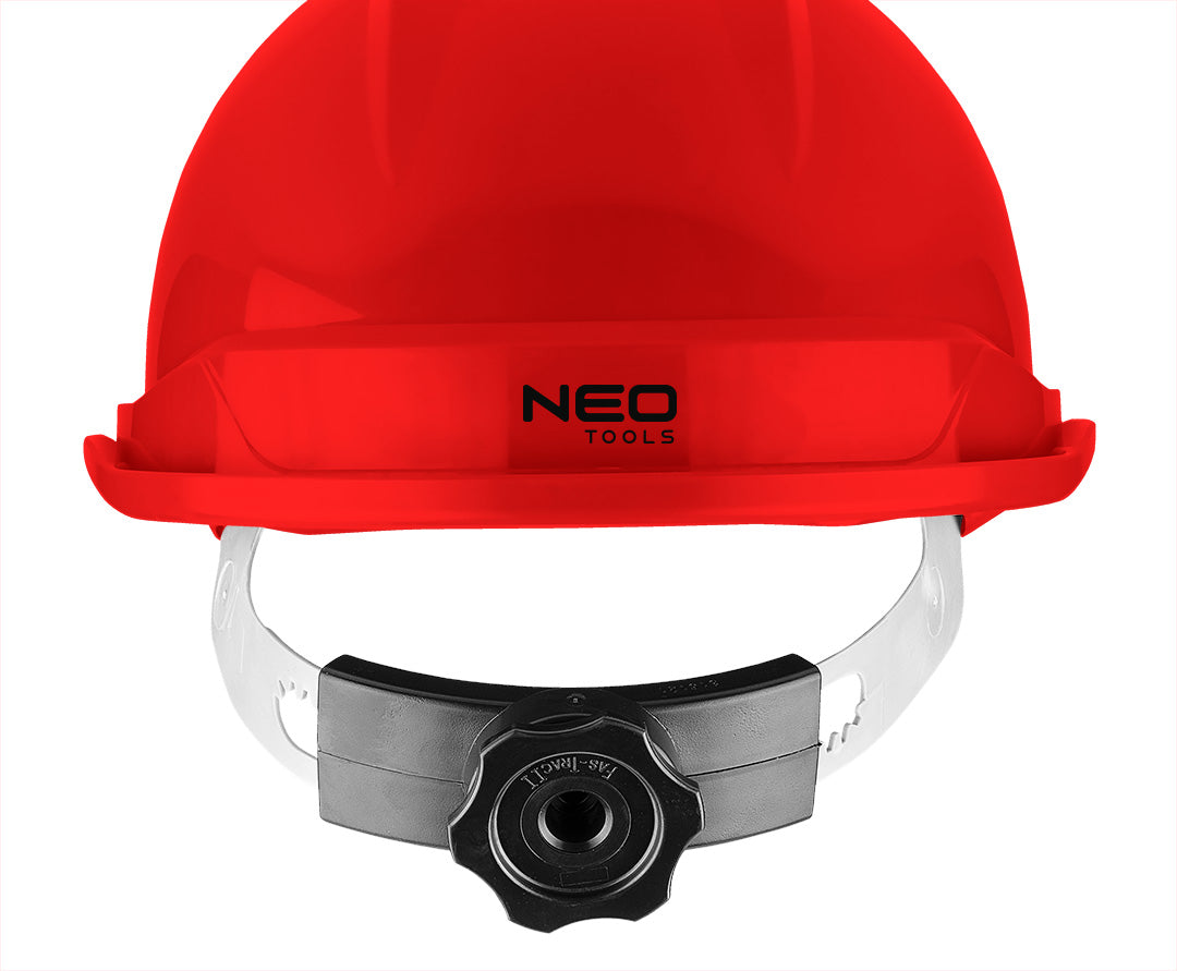 Priemyselná prilba s remienkom pod bradou, červená od NEO TOOLS nájdeš na naravis.sk