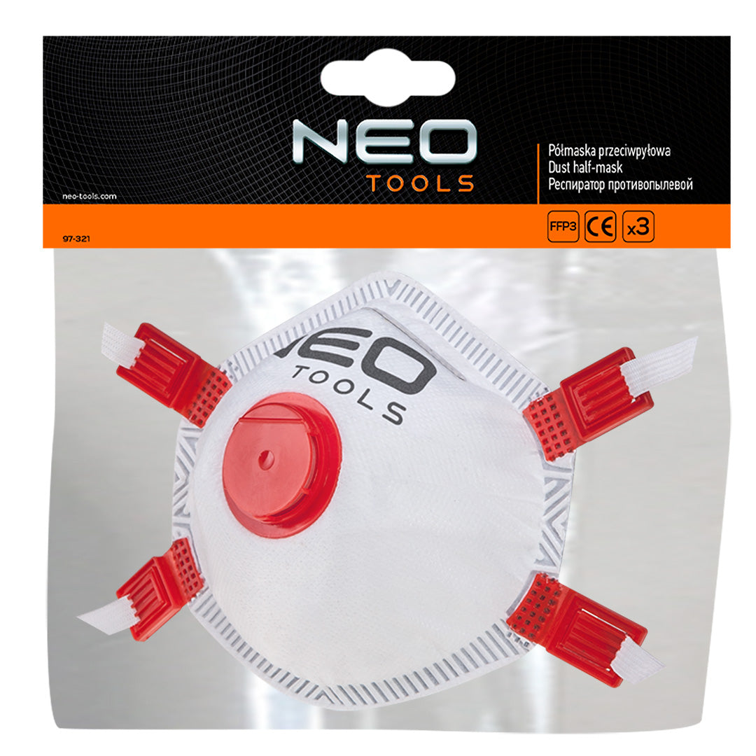 Maska proti prachu, FFP3, s ventilom, silikónové tesnenie vnútri, 3 ks od NEO TOOLS nájdeš na naravis.sk