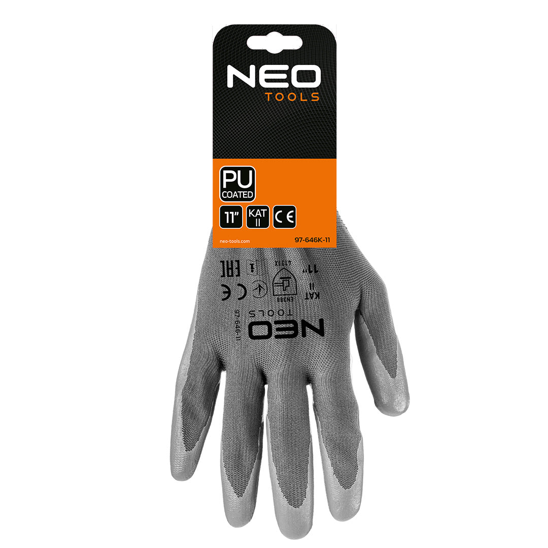 Pracovné rukavice, polyester s PU povlakom, 4131X, veľkosť 11 (karta) od NEO TOOLS nájdeš na naravis.sk
