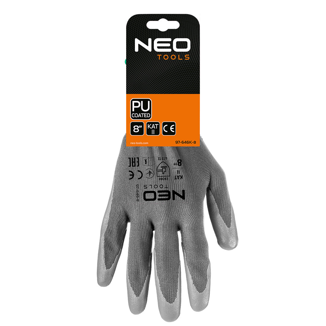Pracovné rukavice, polyester s PU povlakom, 4131X, veľkosť 8 (karta) od NEO TOOLS nájdeš na naravis.sk
