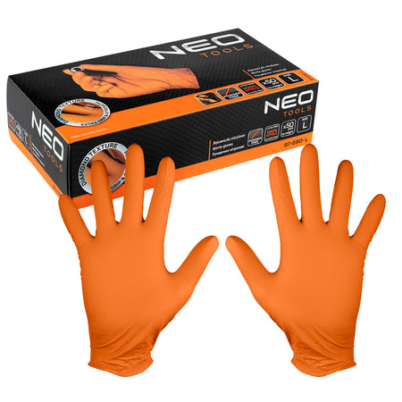 Perforované nitrilové rukavice, oranžové, 50 kusov, veľkosť L od NEO TOOLS nájdeš na naravis.sk