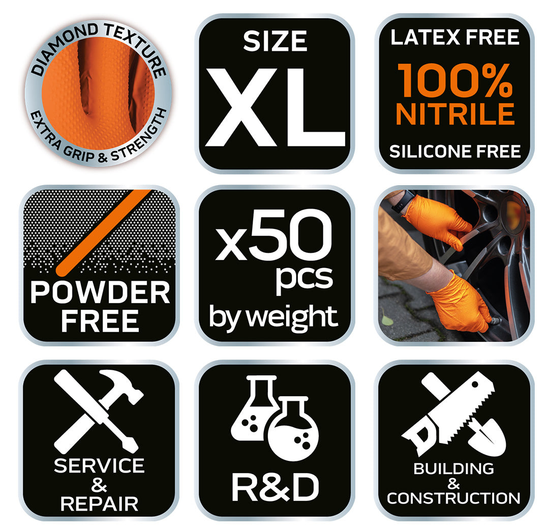 Perforované nitrilové rukavice, oranžové, 50 kusov, veľkosť XL od NEO TOOLS nájdeš na naravis.sk