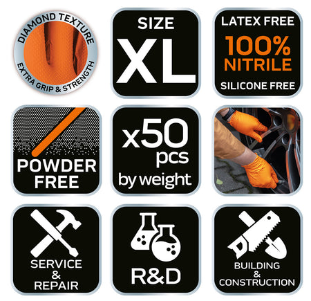 Perforované nitrilové rukavice, oranžové, 50 kusov, veľkosť XL od NEO TOOLS nájdeš na naravis.sk