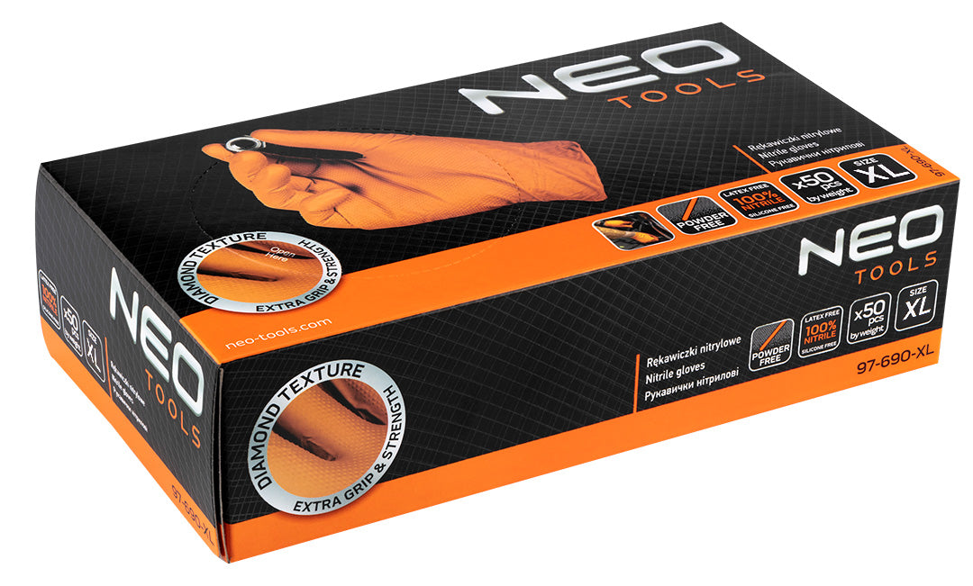 Perforované nitrilové rukavice, oranžové, 50 kusov, veľkosť XL od NEO TOOLS nájdeš na naravis.sk