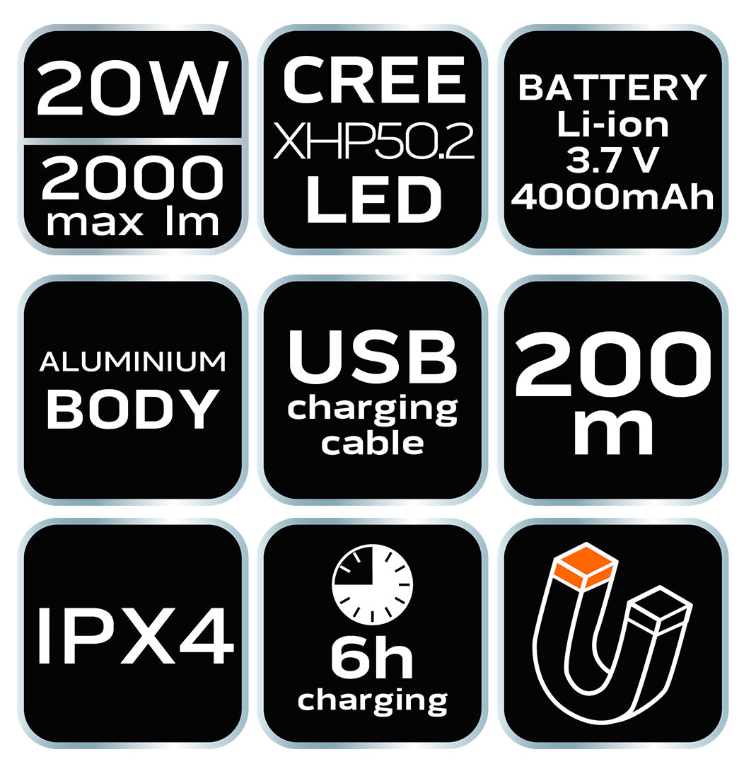 USB dobíjateľný svetlomet 1000 lm červená/modrá CREE LED + LED od NEO TOOLS nájdeš na naravis.sk