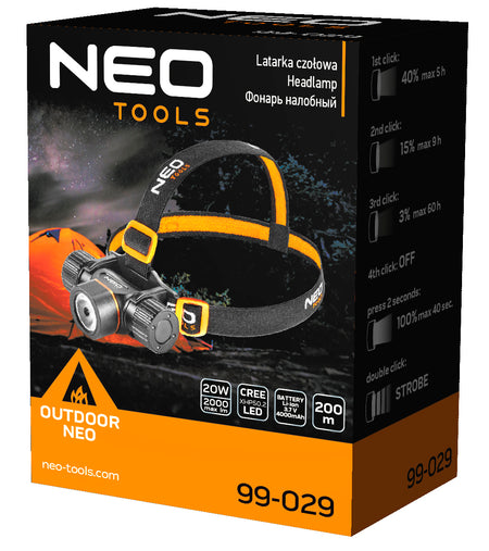 USB dobíjateľný/batériový svetlomet 2000lm CREE XHP50.2 LED od NEO TOOLS nájdeš na naravis.sk
