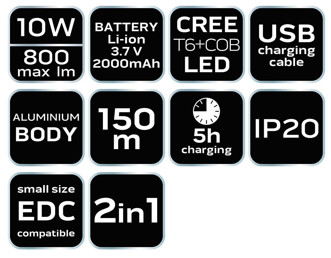 800 lm USB dobíjacia baterka 2 v 1 CREE T6 LED od NEO TOOLS nájdeš na naravis.sk