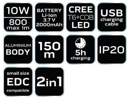 800 lm USB dobíjacia baterka 2 v 1 CREE T6 LED od NEO TOOLS nájdeš na naravis.sk
