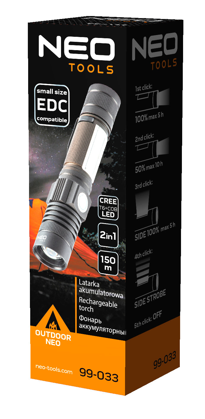 800 lm USB dobíjacia baterka 2 v 1 CREE T6 LED od NEO TOOLS nájdeš na naravis.sk