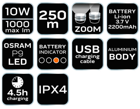 USB dobíjacia baterka 1000 lm OSRAM P9 LED od NEO TOOLS nájdeš na naravis.sk