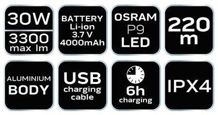 USB dobíjateľná baterka 3300 lm OSRAM P9 LED od NEO TOOLS nájdeš na naravis.sk