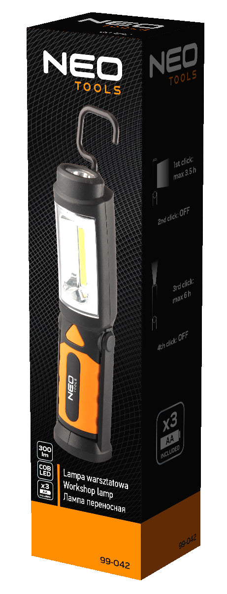 Batériová dielenská lampa 300 lm COB 2 v 1 + batérie 3xAA od NEO TOOLS nájdeš na naravis.sk