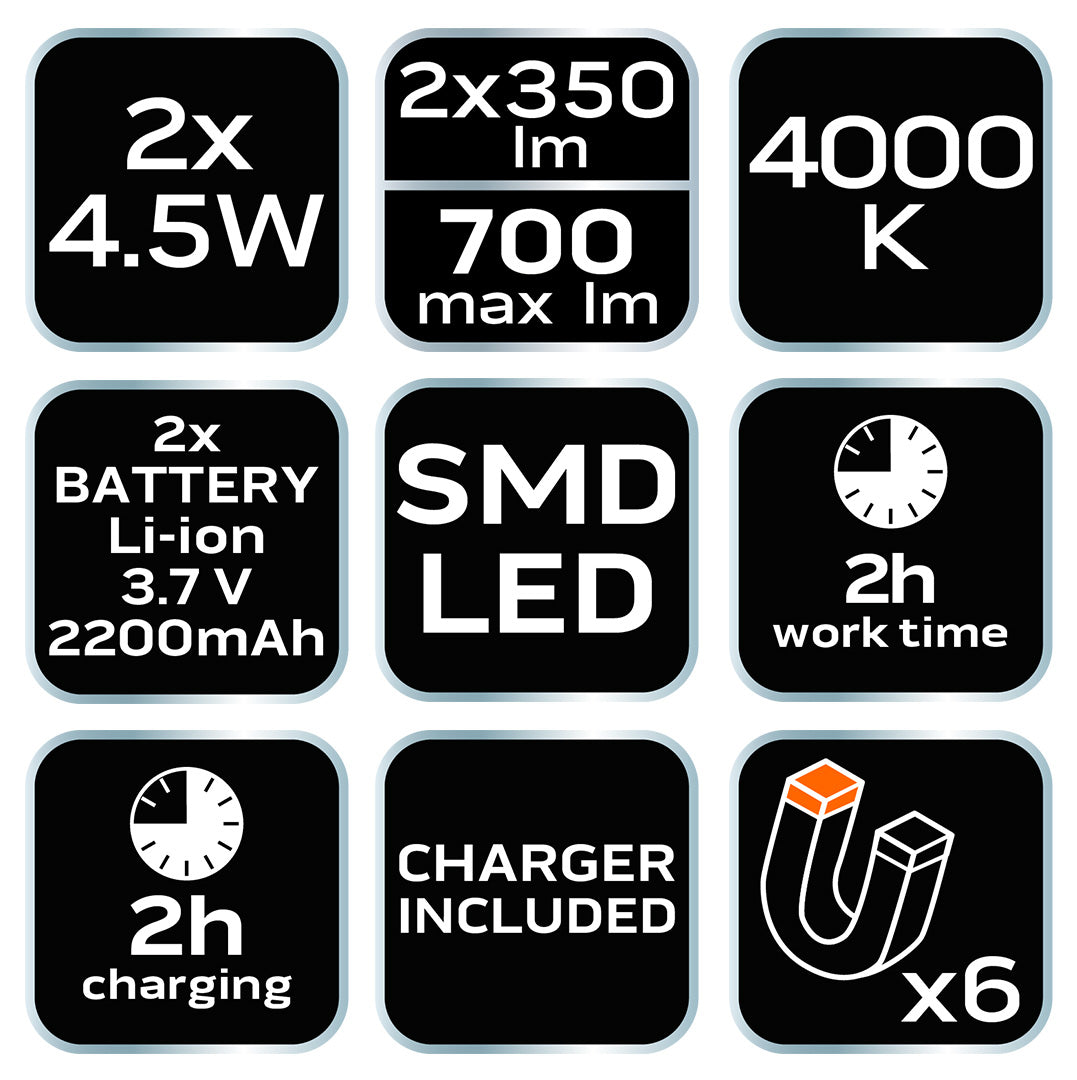 Batériová dielenská lampa 2x350 lm rozšíriteľná SMD od NEO TOOLS nájdeš na naravis.sk